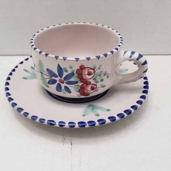 1 set VIETRI SOLIMENE Cup Small Plate Flower Floral Signed Made in Italy - Picture 1 of 14